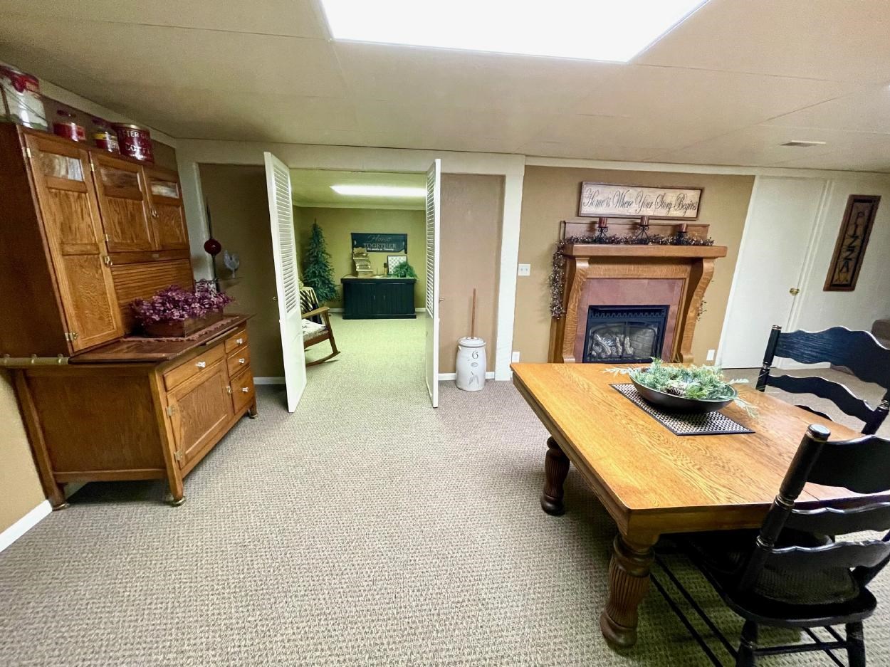fireplace in lower level family room