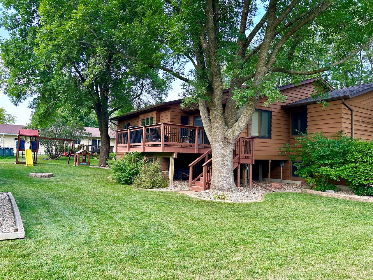 backyard with shaded deck