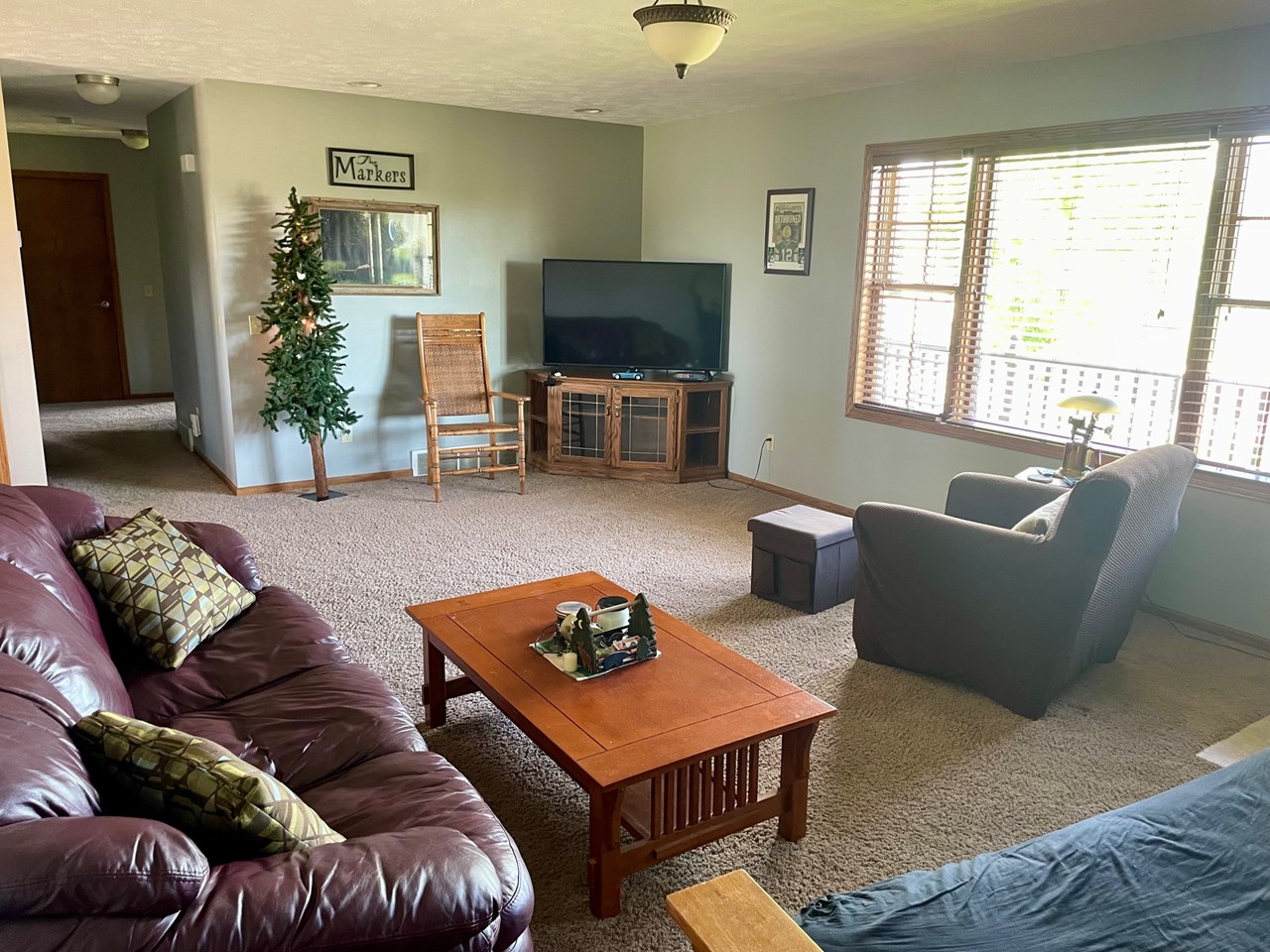 living room with open stairway