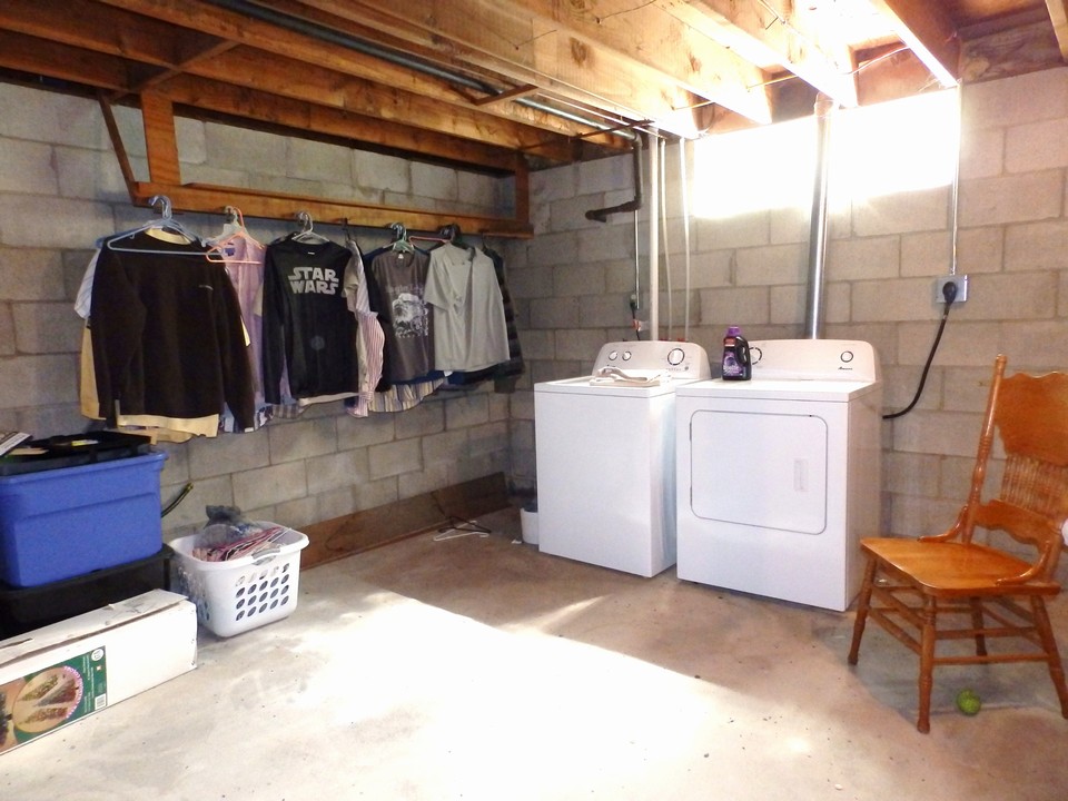 laundry area in unfinished basement