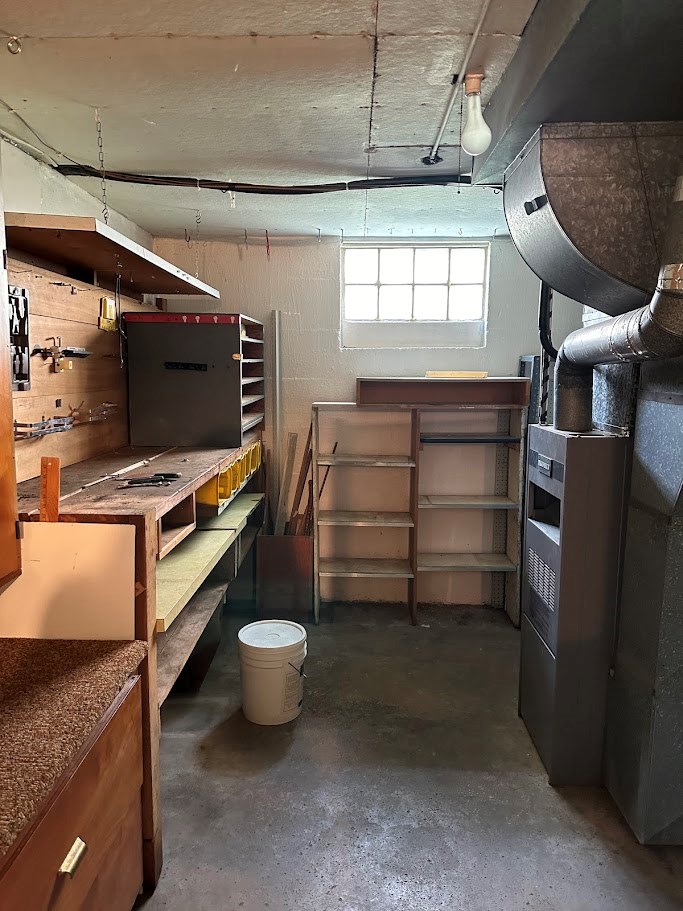 work area in basement