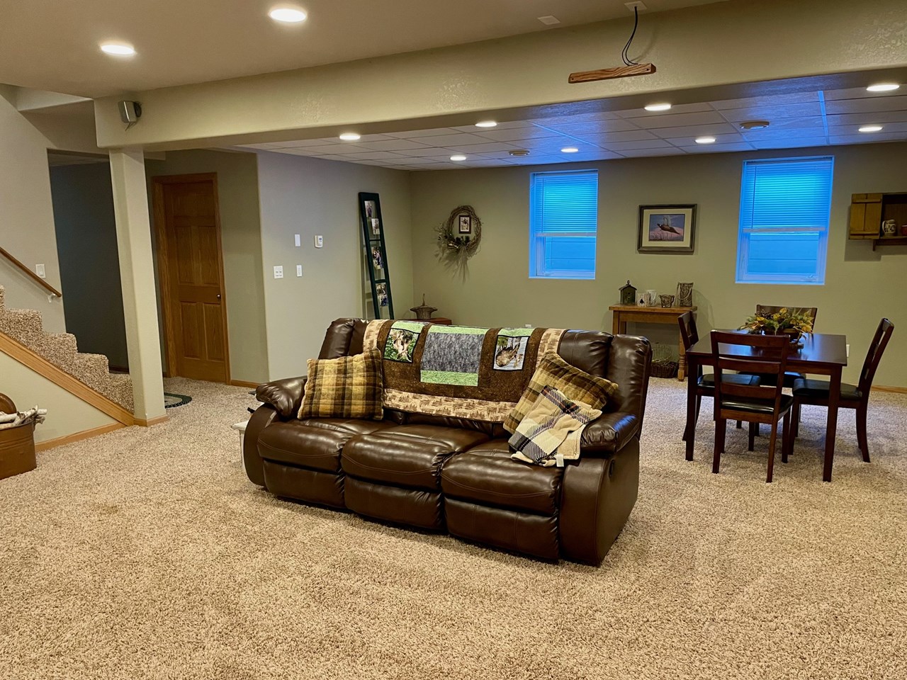 great family room in lower level with in floor heat