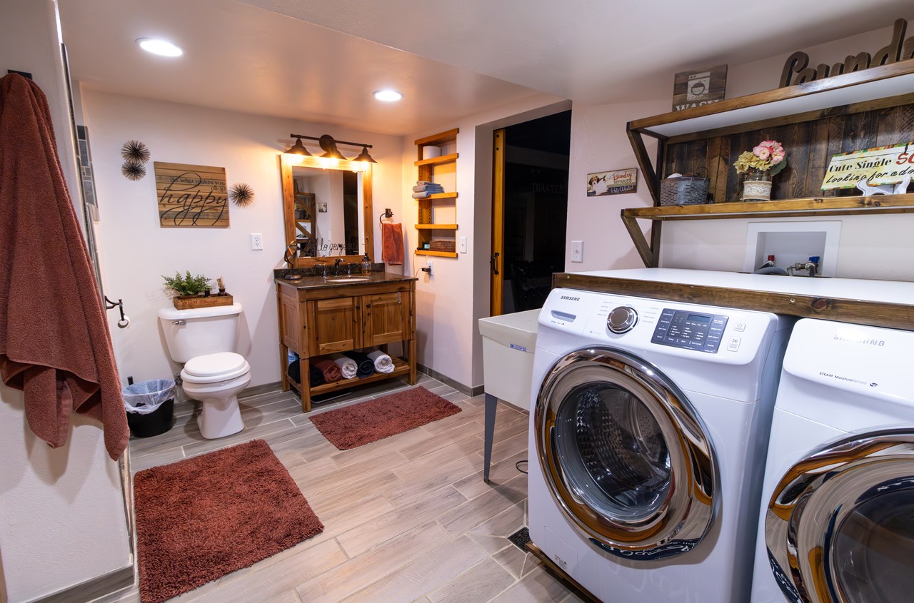 lower level bathroom & laundry