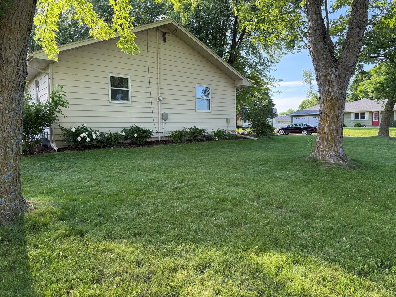 eastside of the yard on a corner lot